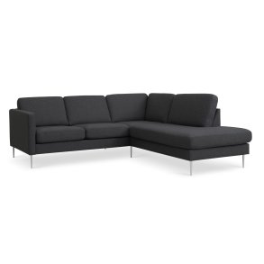 Ask st 53 lille OE sofa, m. hjre chaiselong - antracitgr polyester stof og brstet aluminium