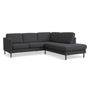 Ask st 53 lille OE sofa, m. hjre chaiselong - antracitgr polyester stof og sort metal