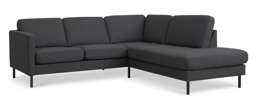 Ask st 53 lille OE sofa, m. hjre chaiselong - antracitgr polyester stof og sort metal