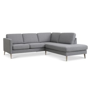 Ask st 53 lille OE sofa, m. hjre chaiselong - lys granitgr polyester stof og natur tr