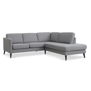 Ask st 53 lille OE sofa, m. hjre chaiselong - lys granitgr polyester stof og sort tr