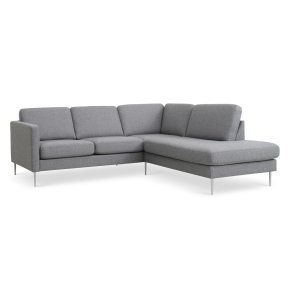 Ask st 53 lille OE sofa, m. hjre chaiselong - lys granitgr polyester stof og brstet aluminium