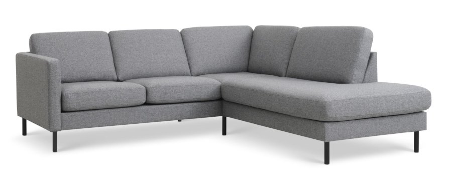 Ask st 53 lille OE sofa, m. hjre chaiselong - lys granitgr polyester stof og sort metal