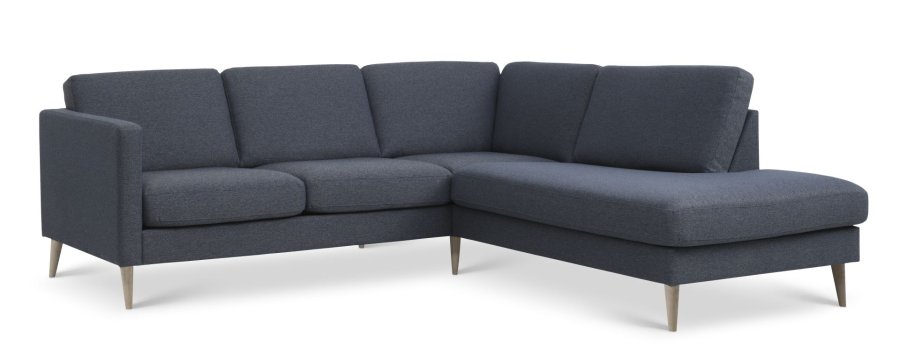 Ask st 53 lille OE sofa, m. hjre chaiselong - navy bl polyester stof og natur tr