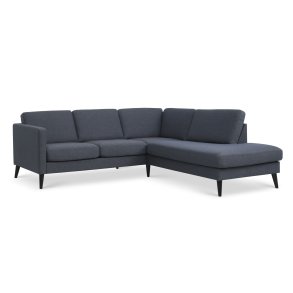 Ask st 53 lille OE sofa, m. hjre chaiselong - navy bl polyester stof og sort tr