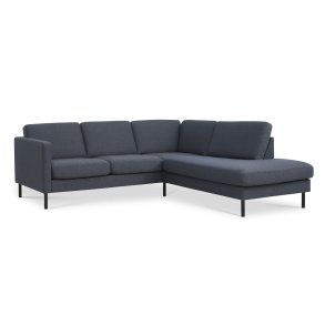 Ask st 53 lille OE sofa, m. hjre chaiselong - navy bl polyester stof og sort metal