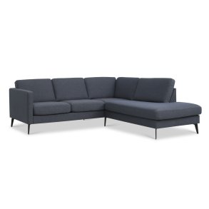 Ask st 53 lille OE sofa, m. hjre chaiselong - navy bl polyester stof og Eiffel ben