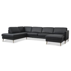 Ask st 54 U OE sofa, m. venstre chaiselong - sort semianilin lder og natur tr