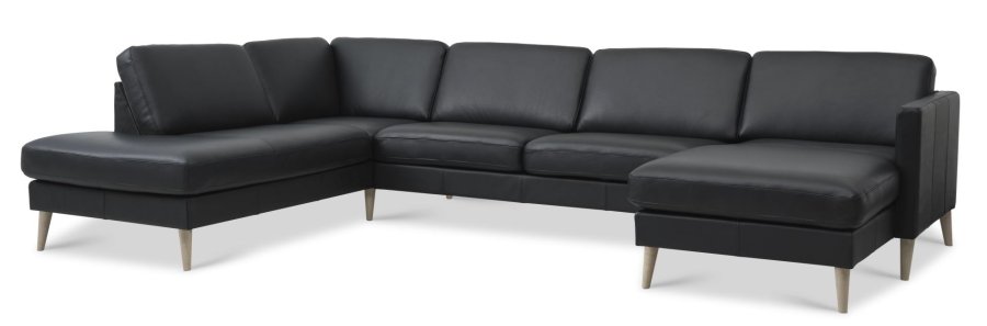 Ask st 54 U OE sofa, m. venstre chaiselong - sort semianilin lder og natur tr