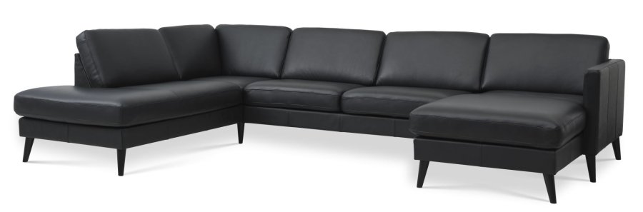 Ask st 54 U OE sofa, m. venstre chaiselong - sort semianilin lder og sort tr