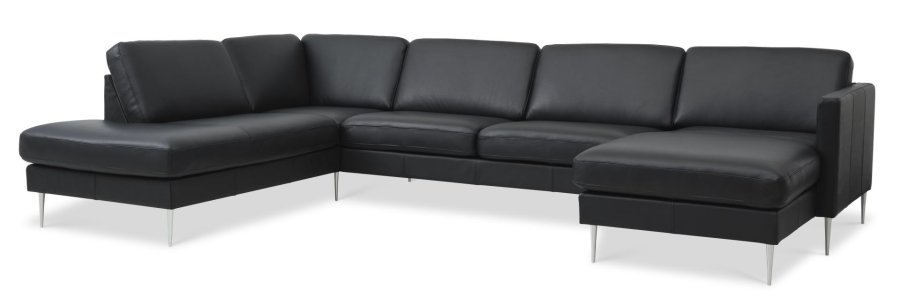 Ask st 54 U OE sofa, m. venstre chaiselong - sort semianilin lder og brstet aluminium