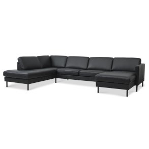 Ask st 54 U OE sofa, m. venstre chaiselong - sort semianilin lder og sort metal