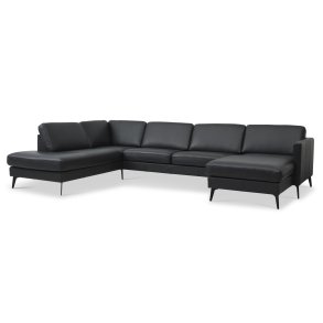 Ask st 54 U OE sofa, m. venstre chaiselong - sort semianilin lder og Eiffel ben