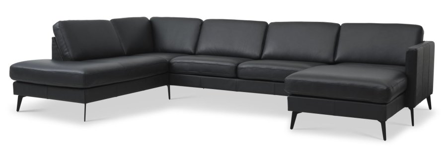 Ask st 54 U OE sofa, m. venstre chaiselong - sort semianilin lder og Eiffel ben