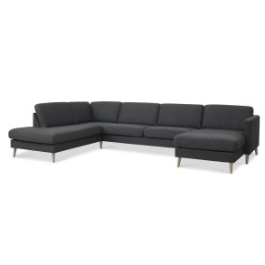 Ask st 54 U OE sofa, m. venstre chaiselong - antracitgr polyester stof og natur tr