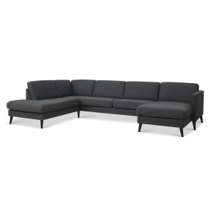 Ask st 54 U OE sofa, m. venstre chaiselong - antracitgr polyester stof og sort tr