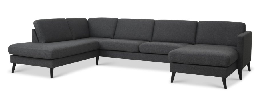 Ask st 54 U OE sofa, m. venstre chaiselong - antracitgr polyester stof og sort tr