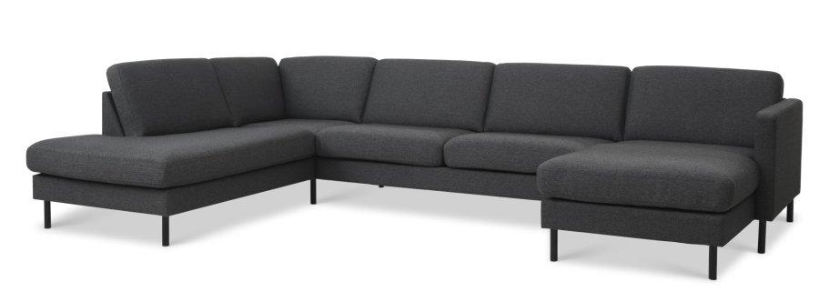 Ask st 54 U OE sofa, m. venstre chaiselong - antracitgr polyester stof og sort metal