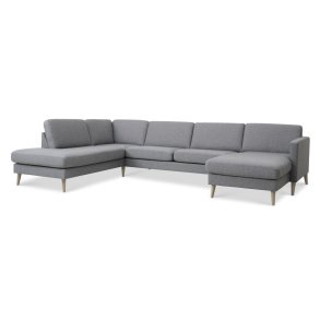 Ask st 54 U OE sofa, m. venstre chaiselong - lys granitgr polyester stof og natur tr