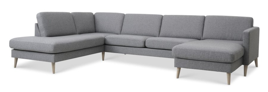Ask st 54 U OE sofa, m. venstre chaiselong - lys granitgr polyester stof og natur tr
