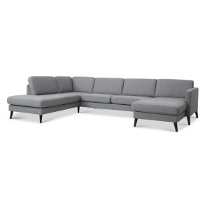 Ask st 54 U OE sofa, m. venstre chaiselong - lys granitgr polyester stof og sort tr