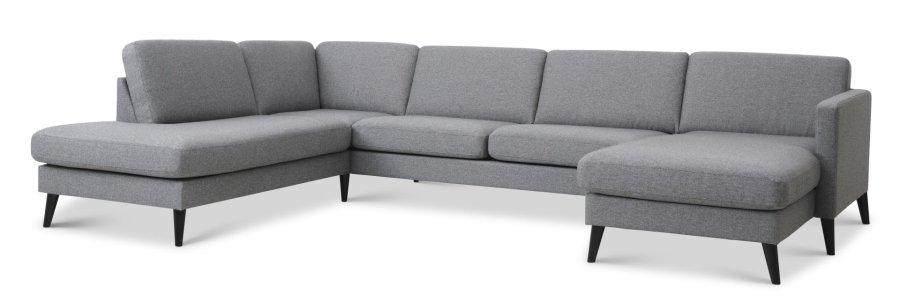 Ask st 54 U OE sofa, m. venstre chaiselong - lys granitgr polyester stof og sort tr