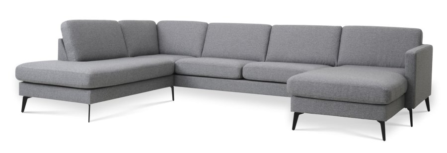 Ask st 54 U OE sofa, m. venstre chaiselong - lys granitgr polyester stof og Eiffel ben