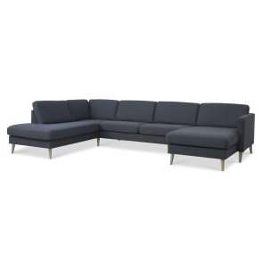 Ask st 54 U OE sofa, m. venstre chaiselong - navy bl polyester stof og natur tr