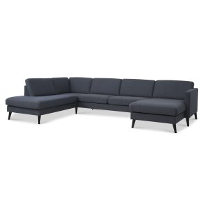 Ask st 54 U OE sofa, m. venstre chaiselong - navy bl polyester stof og sort tr