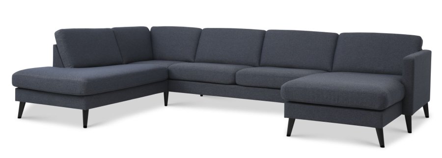 Ask st 54 U OE sofa, m. venstre chaiselong - navy bl polyester stof og sort tr