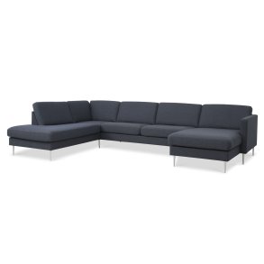 Ask st 54 U OE sofa, m. venstre chaiselong - navy bl polyester stof og brstet aluminium