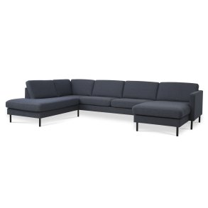 Ask st 54 U OE sofa, m. venstre chaiselong - navy bl polyester stof og sort metal