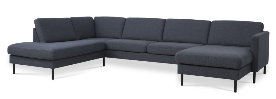 Ask st 54 U OE sofa, m. venstre chaiselong - navy bl polyester stof og sort metal