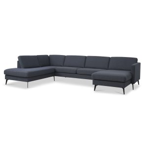 Ask st 54 U OE sofa, m. venstre chaiselong - navy bl polyester stof og Eiffel ben