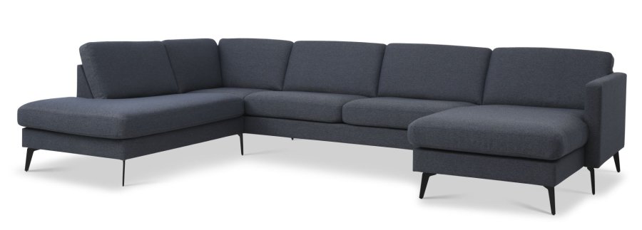 Ask st 54 U OE sofa, m. venstre chaiselong - navy bl polyester stof og Eiffel ben