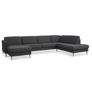 Ask st 55 U OE sofa, m. hjre chaiselong - antracitgr polyester stof og natur tr