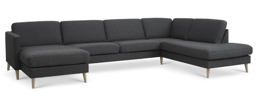Ask st 55 U OE sofa, m. hjre chaiselong - antracitgr polyester stof og natur tr