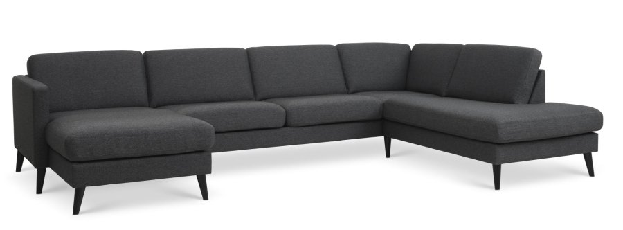 Ask st 55 U OE sofa, m. hjre chaiselong - antracitgr polyester stof og sort tr