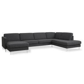 Ask st 55 U OE sofa, m. hjre chaiselong - antracitgr polyester stof og brstet aluminium