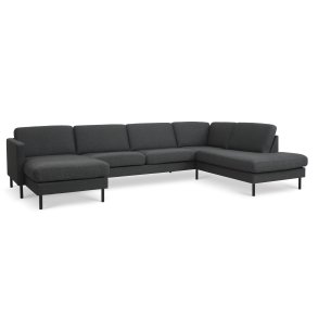 Ask st 55 U OE sofa, m. hjre chaiselong - antracitgr polyester stof og sort metal