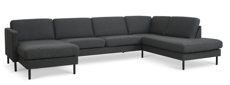 Ask st 55 U OE sofa, m. hjre chaiselong - antracitgr polyester stof og sort metal
