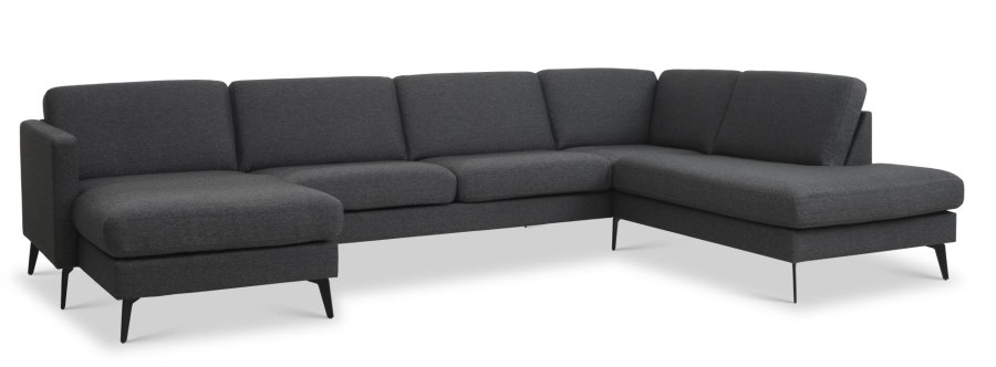 Ask st 55 U OE sofa, m. hjre chaiselong - antracitgr polyester stof og Eiffel ben