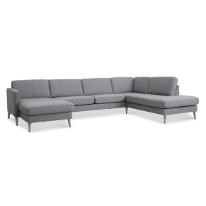 Ask st 55 U OE sofa, m. hjre chaiselong - lys granitgr polyester stof og natur tr