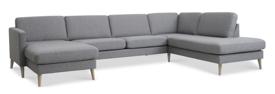 Ask st 55 U OE sofa, m. hjre chaiselong - lys granitgr polyester stof og natur tr