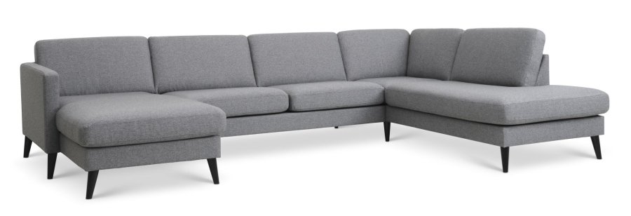 Ask st 55 U OE sofa, m. hjre chaiselong - lys granitgr polyester stof og sort tr