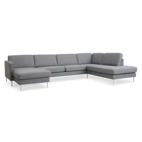Ask st 55 U OE sofa, m. hjre chaiselong - lys granitgr polyester stof og brstet aluminium