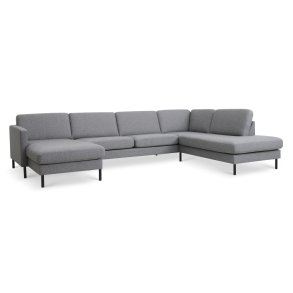 Ask st 55 U OE sofa, m. hjre chaiselong - lys granitgr polyester stof og sort metal