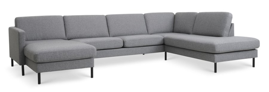 Ask st 55 U OE sofa, m. hjre chaiselong - lys granitgr polyester stof og sort metal