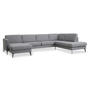 Ask st 55 U OE sofa, m. hjre chaiselong - lys granitgr polyester stof og Eiffel ben
