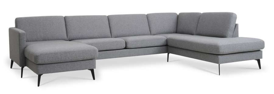 Ask st 55 U OE sofa, m. hjre chaiselong - lys granitgr polyester stof og Eiffel ben
